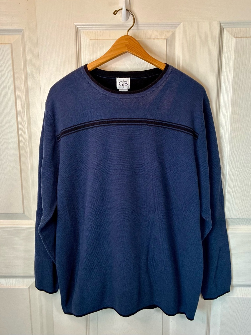 Vintage Y2K Surf Styled Crewneck Sweater Geoffrey Beene Blue Black Striped